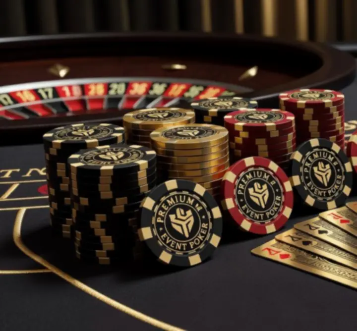 Żetony, maty i stoły pokerowe w eleganckiej oprawie